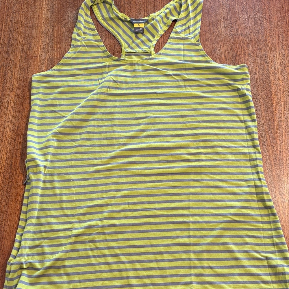 Eddie Bauer Striped Green and Gray Women's Tank Top